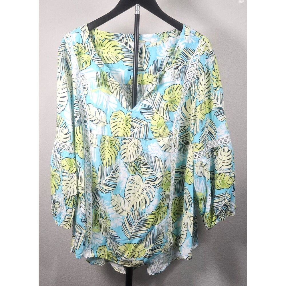 NWT Crown & Ivy Curvy‎ Womens 3X Tropical Palm Leaf Boho Tunic Top Rayon Plus